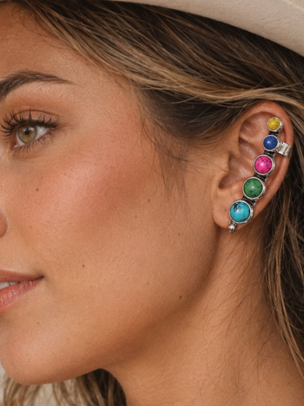 Boho Western Stone Ear Cuff Climber Earrings Silver Plated - 3 Color Options NEW